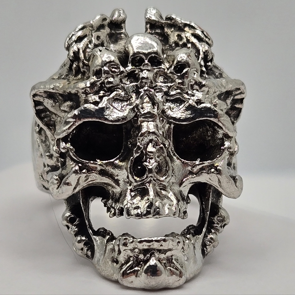 Biker Skull Devil Silver Large Statement Ring Size 11
